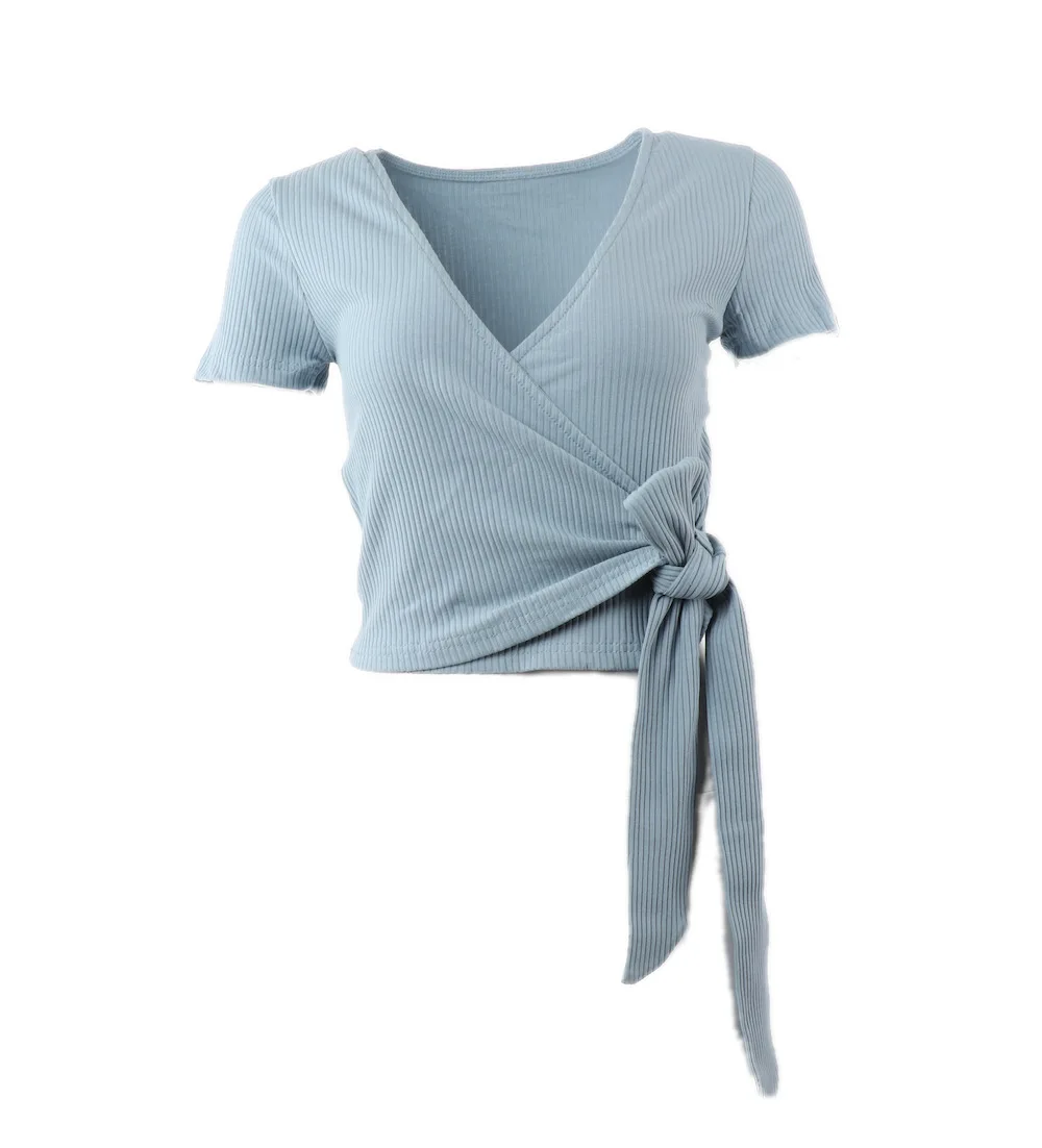 Женская белая футболка на шнуровке с бантом сексуальная v-образным вырезом крест