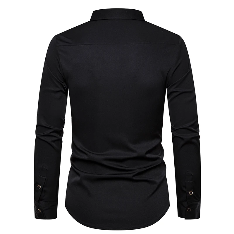 

Loldeal Floral Embroidery Red Tuxedo Shirt Slim Long Sleeve Mens Dress Shirts Chemise Homme Wedding Party Shirt for