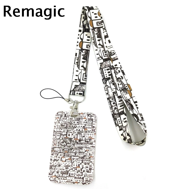 

Vintage House Lanyard Credit Card ID Holder Bag Student Women Travel Card Cover Badge Car Keychain Gifts Accessories
