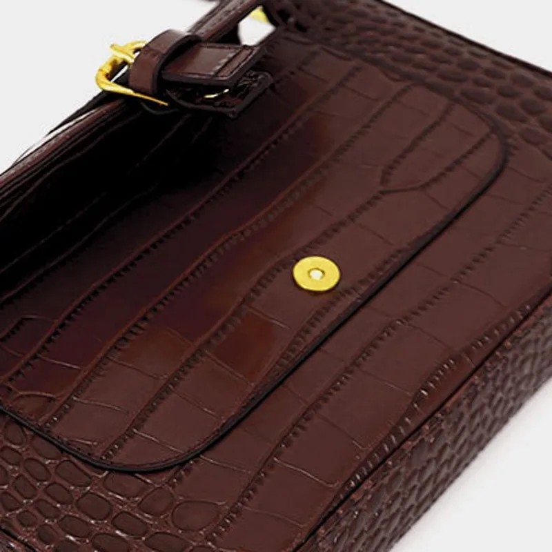 

New Womens Korean Style Vintage Crocodile Pattern Cowhide Office Lady Elegant High Quality Genuine Leather Armpit Shoulder Bag