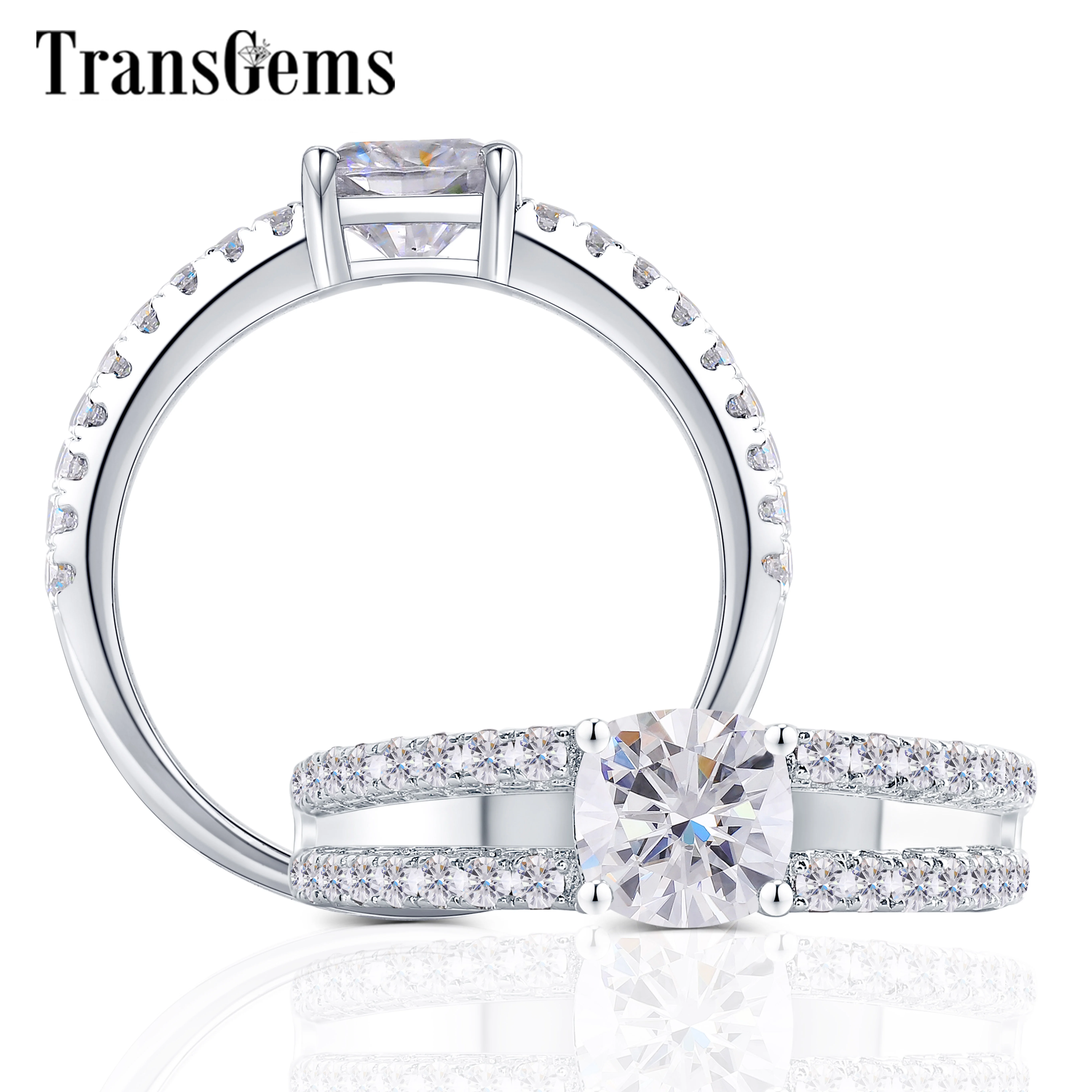 TransGem 14K 585 White Gold Center 1.1ct 6*6mm F Color Cushion Cut Moissanite Engagement Ring with a Split Shank Birthday Gifts | Украшения