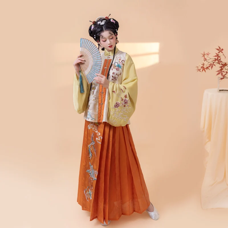 

Женская Оригинальная юбка longmen Ming hanfu, персиковая двубортная юбка Минг и метла, боковая юбка