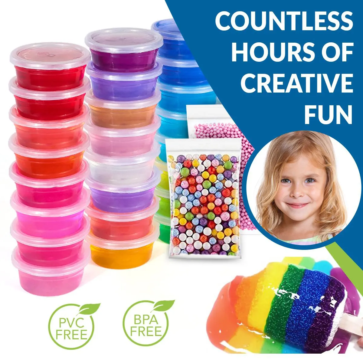 52Pack/Lot 24 Color Fluffy Slime Kit Slime Supplies Gifts for kids DIY Kit Sensory Play Stress Relief Toy Stretchy Soft for Kids