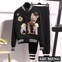 plus size hepburn knitted pants set 2020 autumn winter retro embroidered single breasted cardigan sweater jacket pants 2 piece