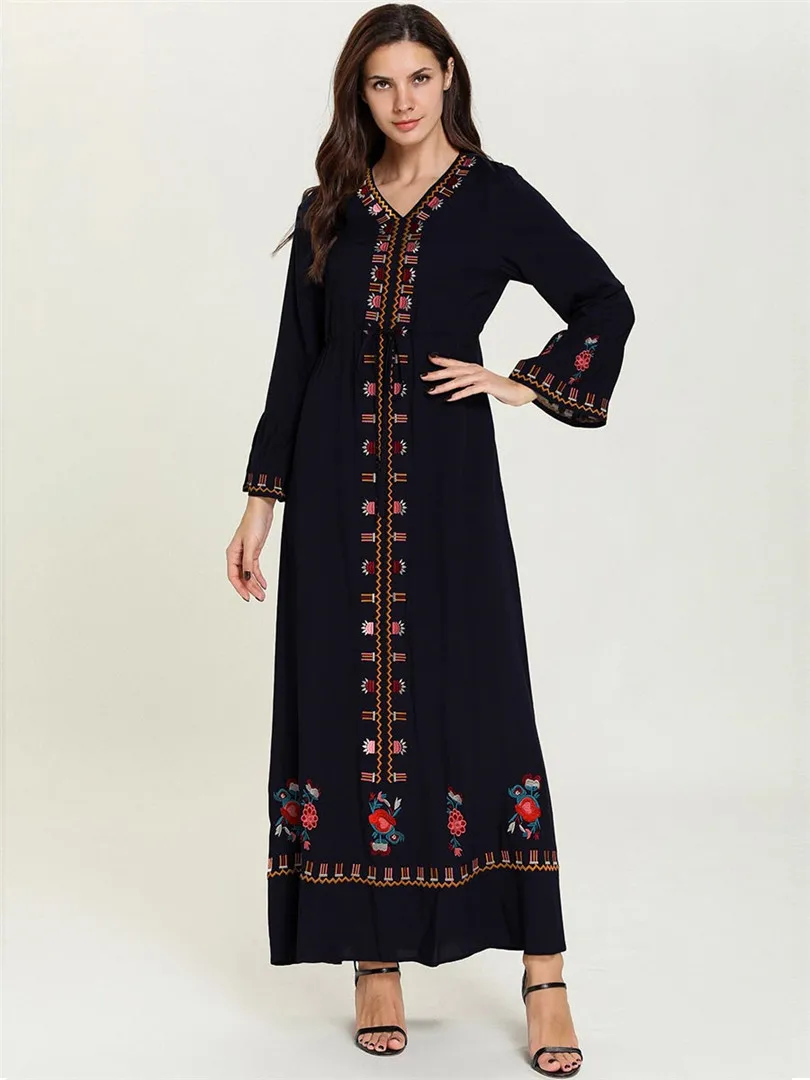 Этническая Вышивка мусульманская абайя длинные платья кимоно длинный халат Jubah