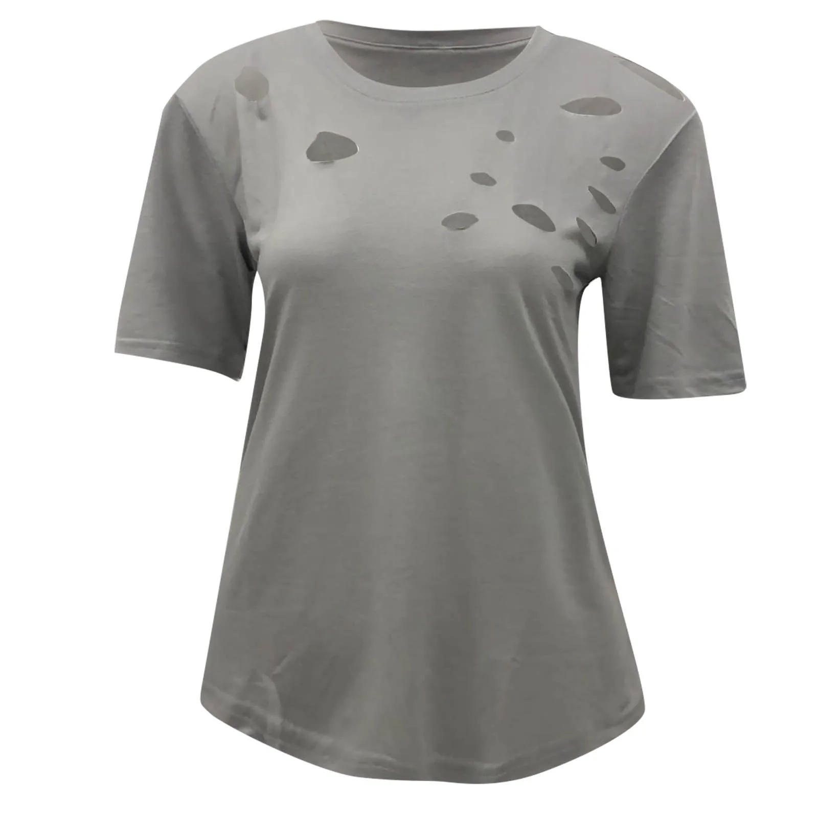 Летние женские футболки повседневная рваная футболка с коротким рукавом и