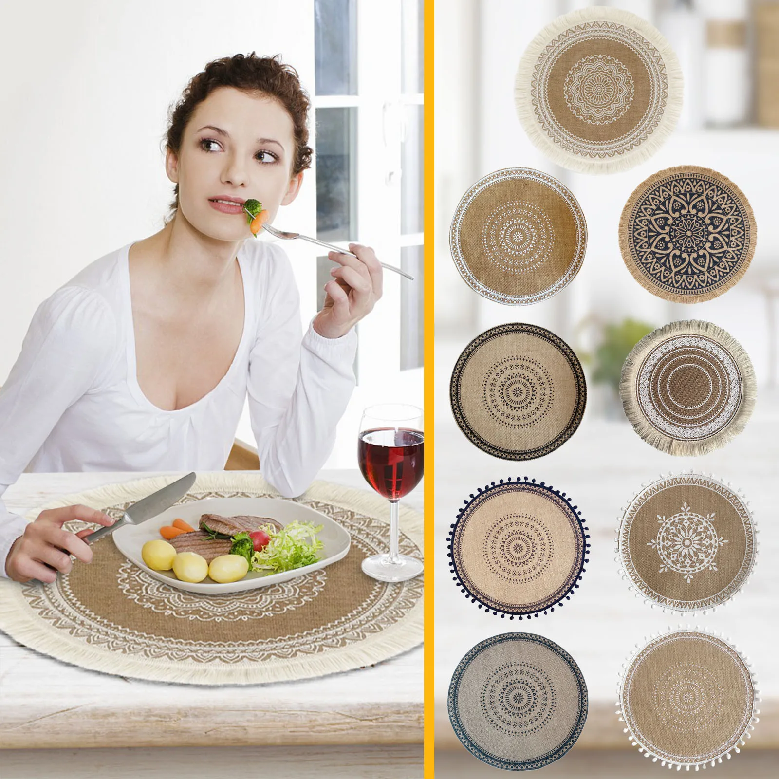 

Woven Placemats Linen Dining Table Potholders Home Jute Decorative Mats