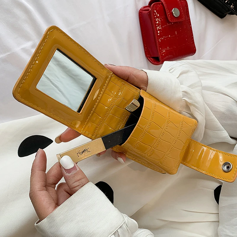 Мини сумка с зеркалом для помады маленькая портативная коробка хранения макияжа