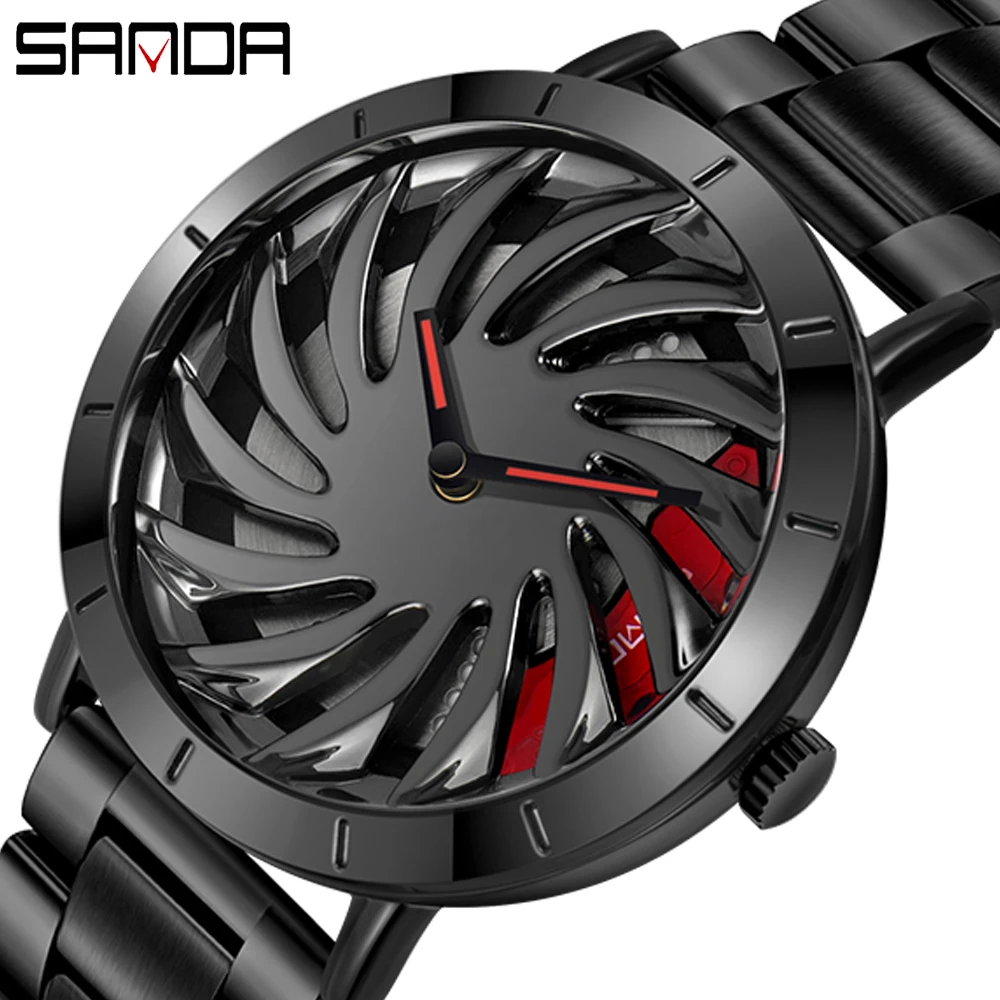 

SANDA 1056 Luxury Quartz Men Watch Wheel Series Dial Stainless Steel Fashion Waterproof Men's Watches Clock Relogio Masculino