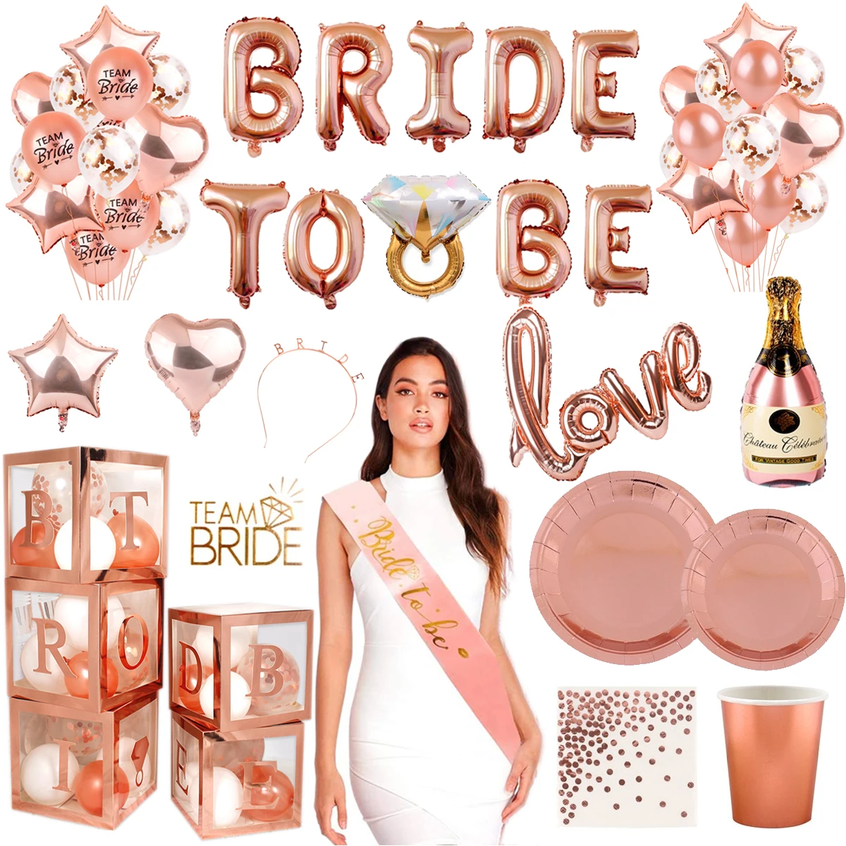 Свадебные украшения розовое золото буквы Bride To Be фольгированный шар Фата для
