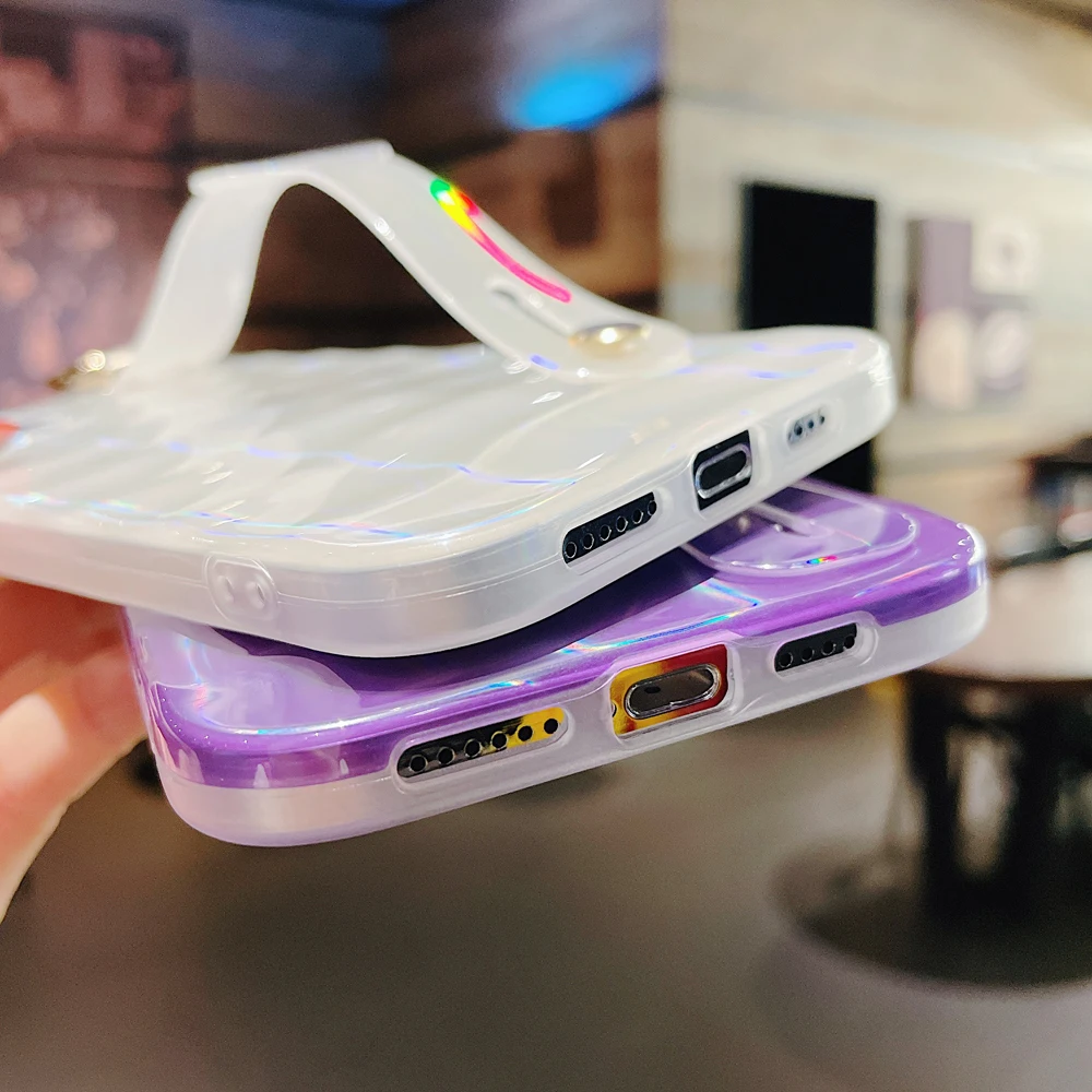 

For IPhone 12 Pro Max Cases Plating Rainbow Ripple Phone Case for IPhone 11 Pro Max XR XS Max 7 8 Plus X Wrist Band Hard Cover