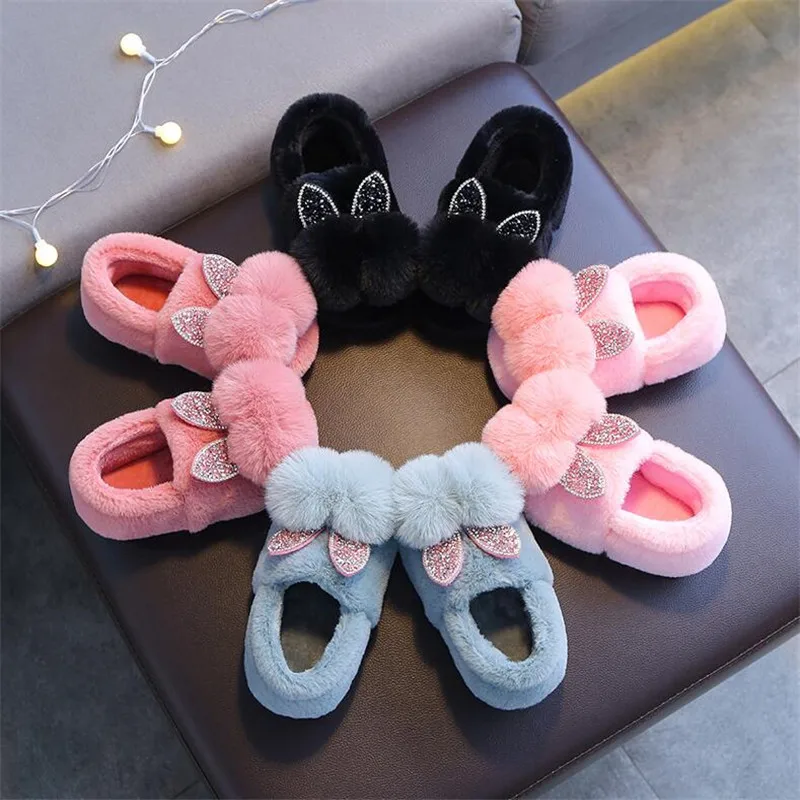 

Детские хлопковые тапочки, зимняя сумка на каблуке, 2022 Нескользящие теплые плюшевые домашние хлопковые тапочки для девочек, домашние теплы...