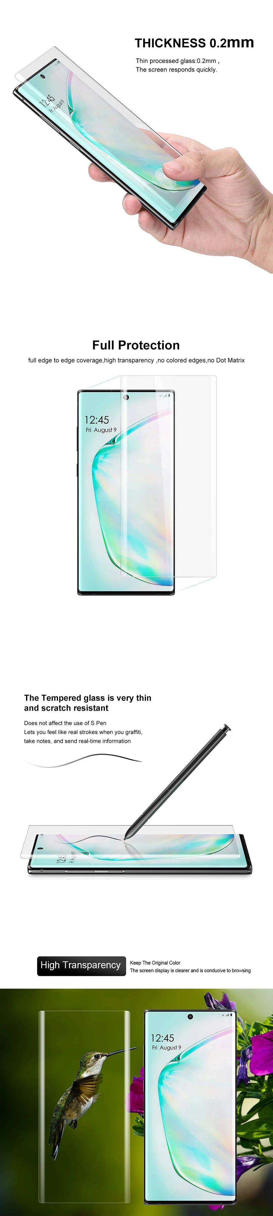 Закаленное стекло для samsung galaxy note 10 Note10 Pro защита экрана отпечатков пальцев разблокировка УФ протектор стекло для galaxy note 10