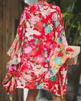 women boho floral open stitch casual coat outwear loose blouse kimono long cardigan beach summer autumn