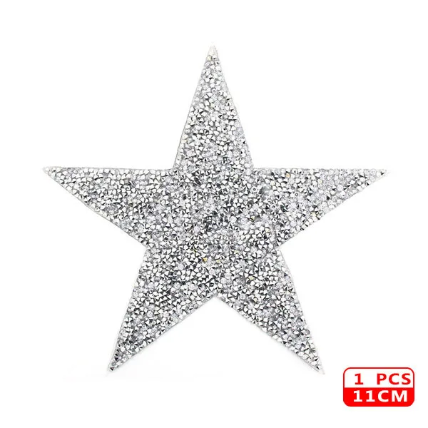 11cm Sliver 1pcs Стразы со звездами, смешанные размеры, нашивки, нашивки с вышивкой, термо-Стикеры для одежды, 5 видов цветов, блестки, нашивки для одежды, сделай сам - Цвет: 11cm Sliver 1pcs