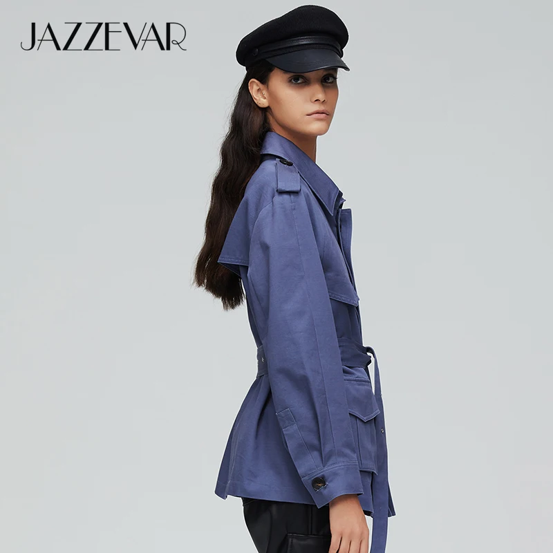 JAZZEVAR 2019 Новое поступление осенний тренч женское легкое хлопковое двубортное