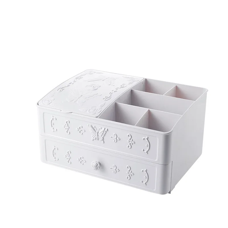 White Пластиковая коробка для макияжа шкатулка для украшений Настольный косметический Органайзер с выдвижным ящиком многофункциональный держатель для хранения косметики - Цвет: White