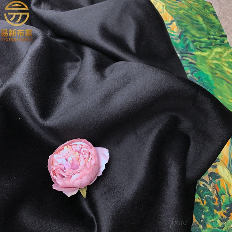 

Black High Quality Double-sided Cashmere Fabric For Sewing Cloth Dresses Robe Winter Thick Coat DIY Handmade Designer