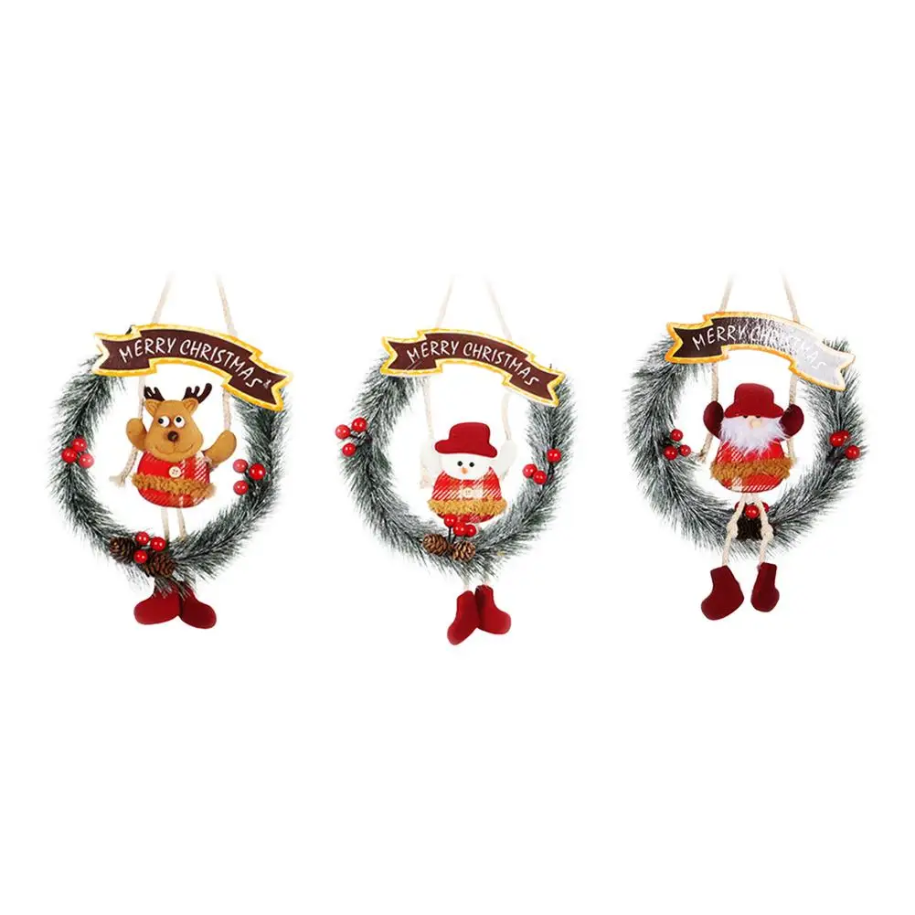 

Christmas Wreath for Front Door Winter Wreaths Pendant Merry Christmas Sign Santa Reindeer Snowman Doll Holiday Garland for S