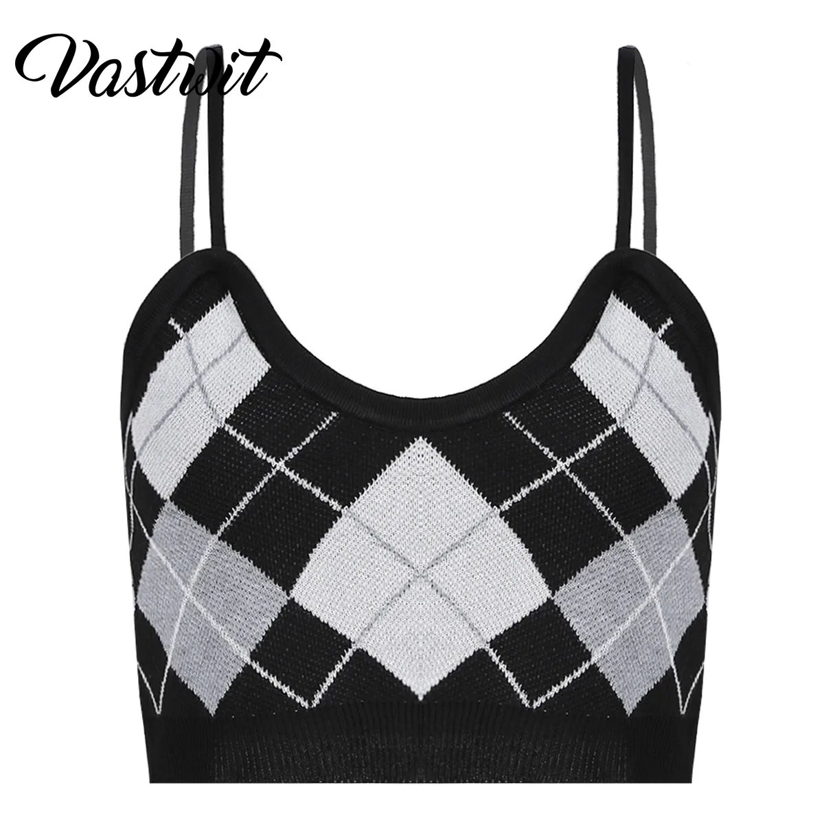 

Sleeveless Plaid Knitted Crop Top Womens Knitwear Spaghetti Strap Backless Camis Ribbed Sexy V Neck Vintage 90s Y2K Tank Top