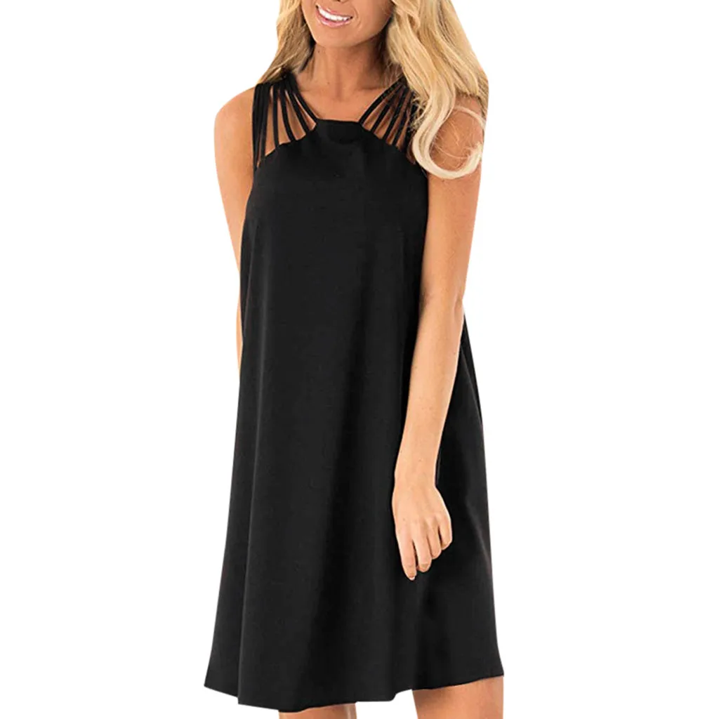 Женское шифоновое короткое платье на бретельках летнее пляжное свободное без