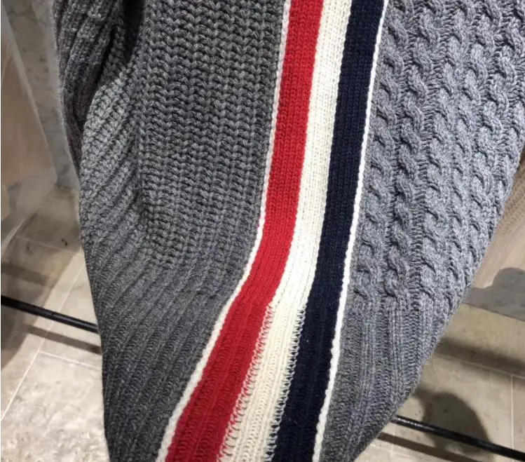 

2021 Fashion TB Brand Sweaters Men Loose O-Neck Pullovers Clothing Striped Spliced Cotton Wool Thick Winter Casual Coat