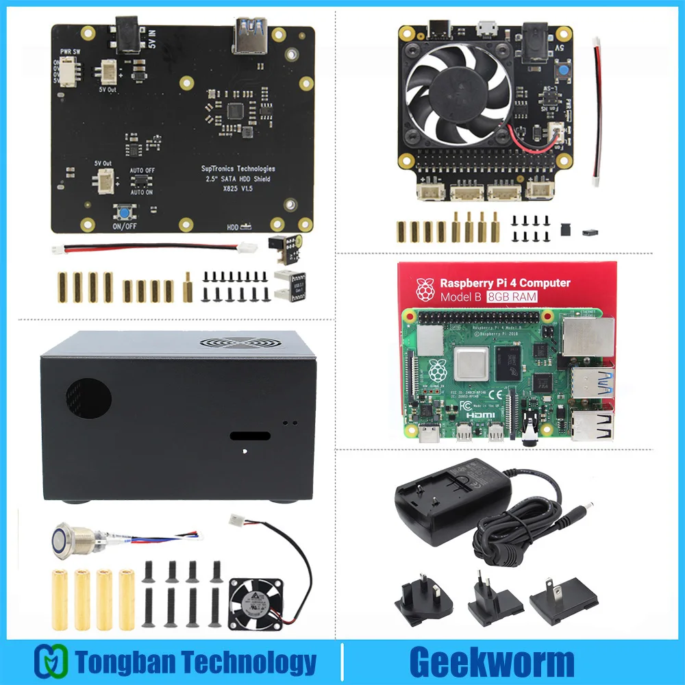 Raspberry Pi 4 Model B(4 ГБ/8 ГБ) + X825 2 5 дюйма SATA SSD и HDD плата подходящий металлический чехол