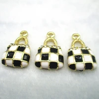 6pcslot 1322mm black and white plaid lady bag enamel charms pendant fit bracelet diy craft jewelry accessories xl422
