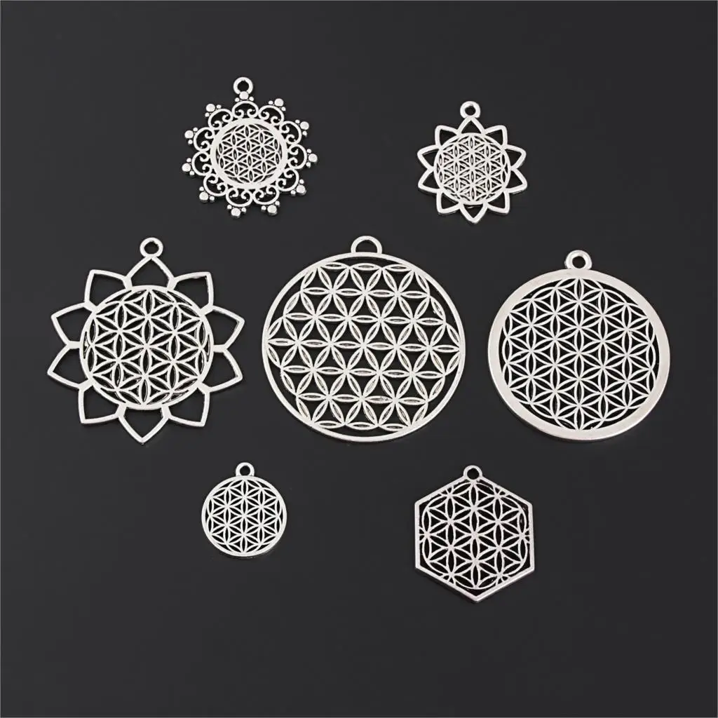 

14pcs Mix Silver Color Round Yoga Meditation Charms Flower OM Pendant DIY Handmade Components Jewelry Accessories M5