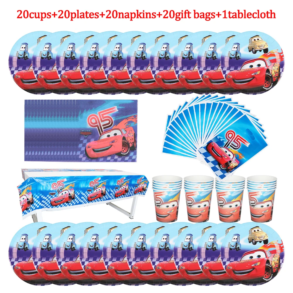 

Racing Theme Cartoon Cars Lightning McQueen Party Disposable Tableware Set Tablecloth Paper Plates Cups Birthday Decoration