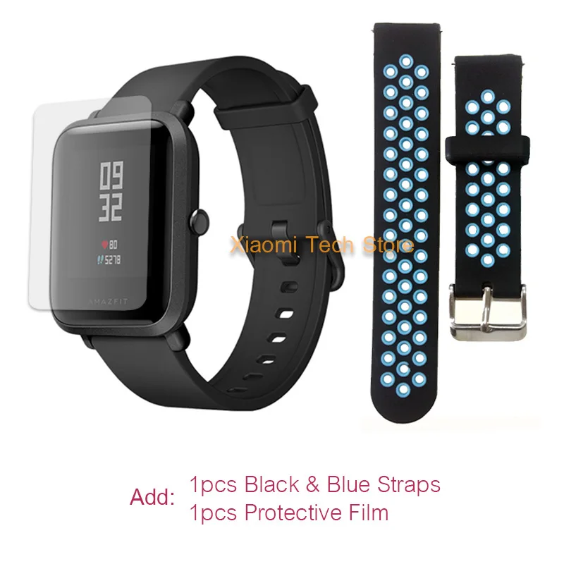 Смарт часы Xiaomi Amazfit Bip GPS [ Русский язык ] Умные часы со склада России, Официальная гарантия 1 год Huami - Цвет: -Blue-and-film.-