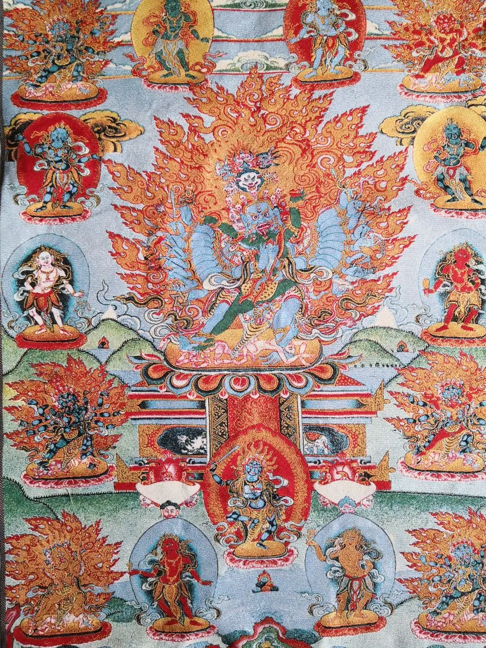 

36" Tibet Tibetan Embroidered Cloth Silk Buddhism Yamantaka Vajradhara Buddha Tangka Thangka Mural Buddha Home Decor