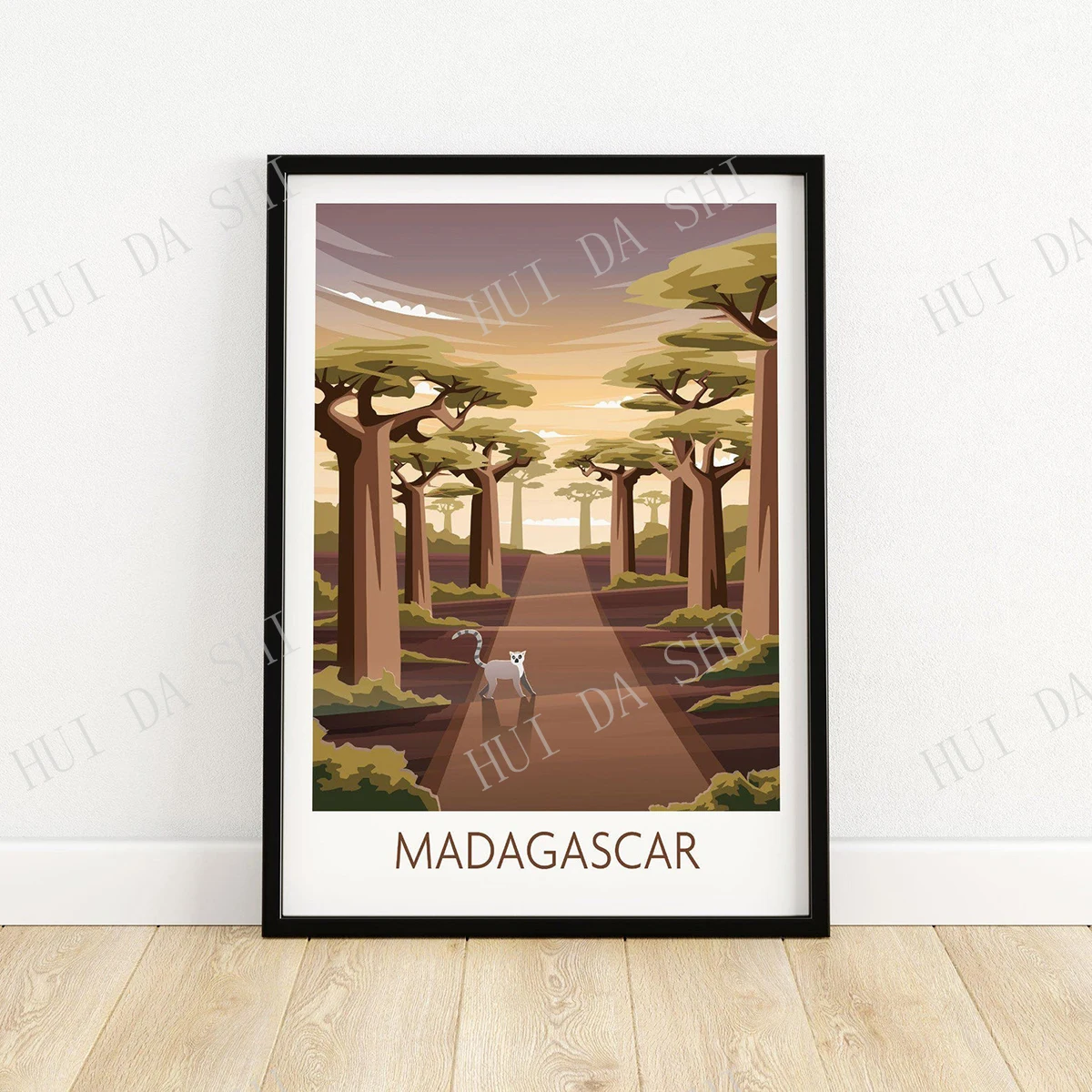 

Madagascar Poster | Wall Art Print | Travel Poster | Baobabs Lemurs