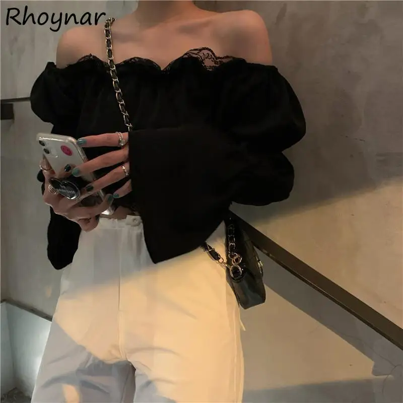 

Блузка женская кружевная, однотонная, с пышными рукавами
