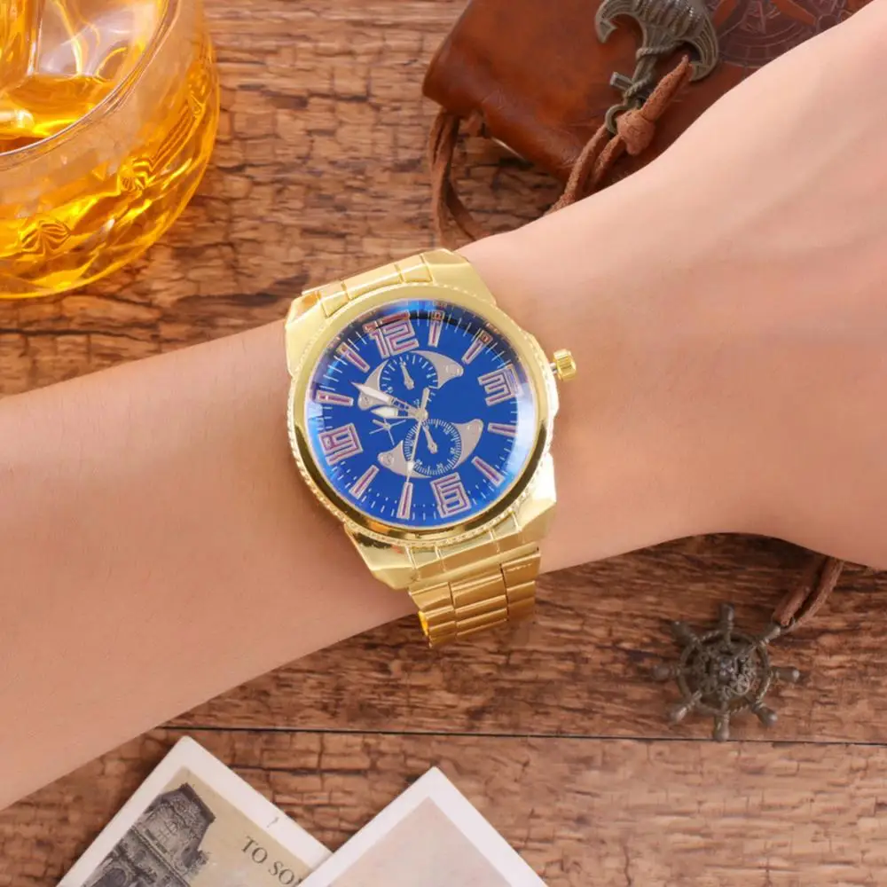

50% Hot Sales Fashion Men Round Dial Quartz Analog Alloy Band Business Wrist Watch Gift
