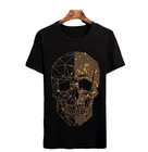 Летний топ, Мужская футболка с черепом стразы, из модала, хлопка, с круглым вырезом, аниме, с коротким рукавом, тонкая футболка