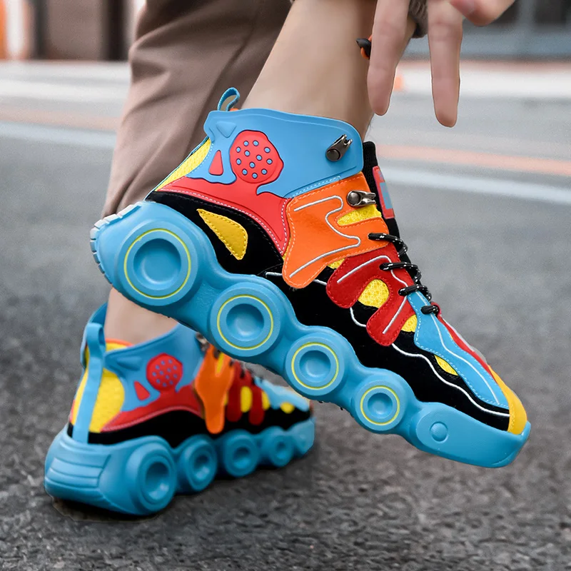 2021 Spring New Trend Sneakers Men High top Anti-slip Basketball Fashion Colorful Hip hop Shoes Men Sports Shoes With High Sole