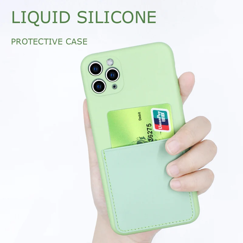 

OSEVPORF Liquid Silicone Card Holder Phone Case For iPhone SE 2 11 Pro XS XR Max 7 8 Plus ID Credit Slot Luxury Back Cover Funda
