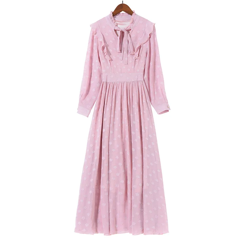 

Early autumn 2021 spring and summer new lady chiffon dress women waist thin temperament medium-length jaculin long skirt