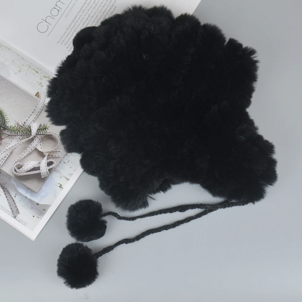 

Good Elastic Knitted Rex Rabbit Fur Beanies Hats Winter Women Real Rex Rabbit Fur Hat Lady 100% Real Natural Rex Rabbit Fur Cap