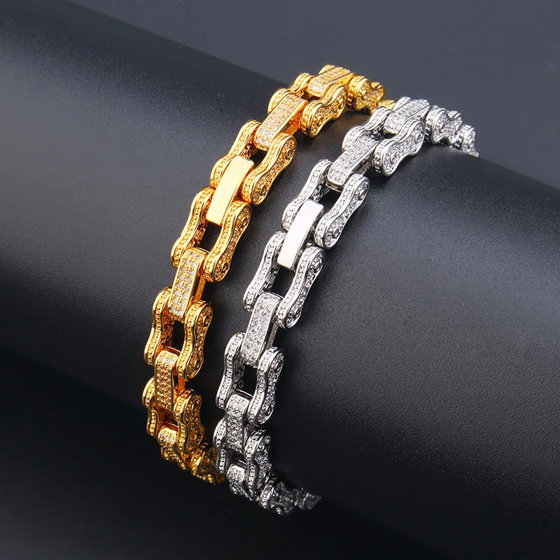 

Hiphop Micro Paved AAA Cubic Zirconia Bicycle Chain Bracelet For Men Hip Hop Bling Iced Out CZ Rapper Bracelets Male Jewelry