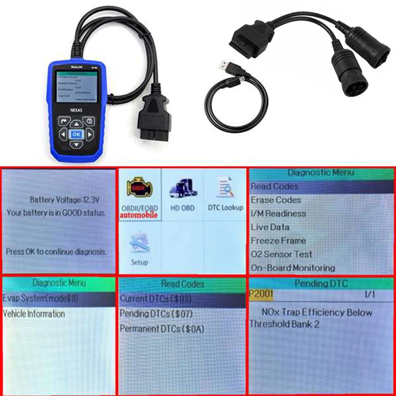 

NEXAS NL102 Heavy Duty Truck & Car HD OBD2 Diagnostic Code Reader Scanner Tool