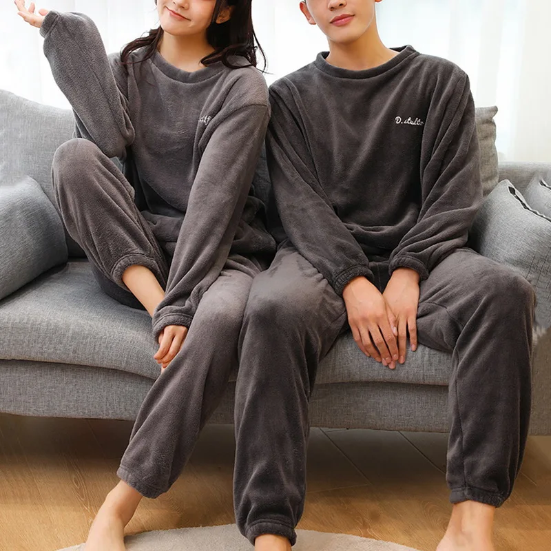 Pajamas For Couples Set Thick Warm Coral Fleece Homewear Winter Lounge Men's Clothing Soft Loose Women Home Clothes Suit | Мужская