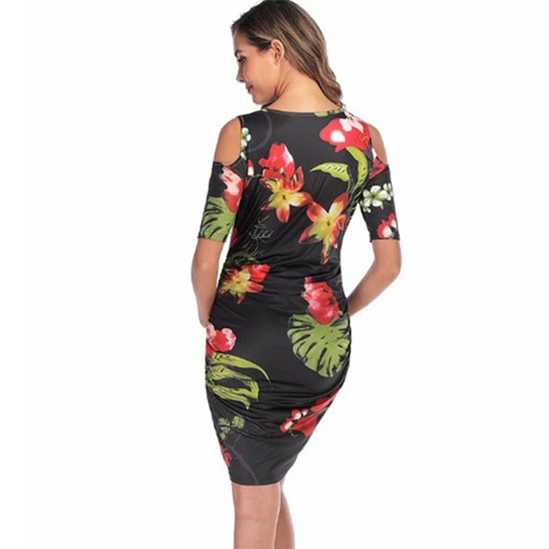 Pregnancy Dress Half Boat Neck Casual Print Maternity Dresses Summer Hipster Off Shoulder Pregnant Women | Мать и ребенок