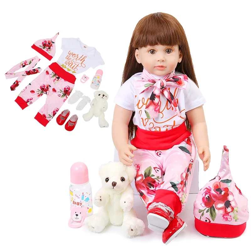 Кукла реборн для девочек Мягкая силиконовая Изысканная Цветочная одежда 60 см с