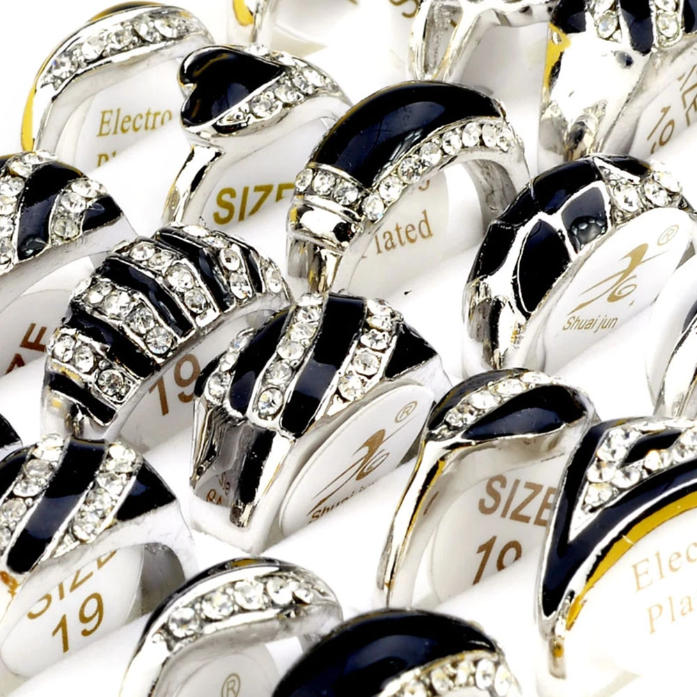 

5Pcs Wholesale Jewelry Ring Lots Fashion Good Rhinestone Women Men Silver Plated Rings Alloy Rings