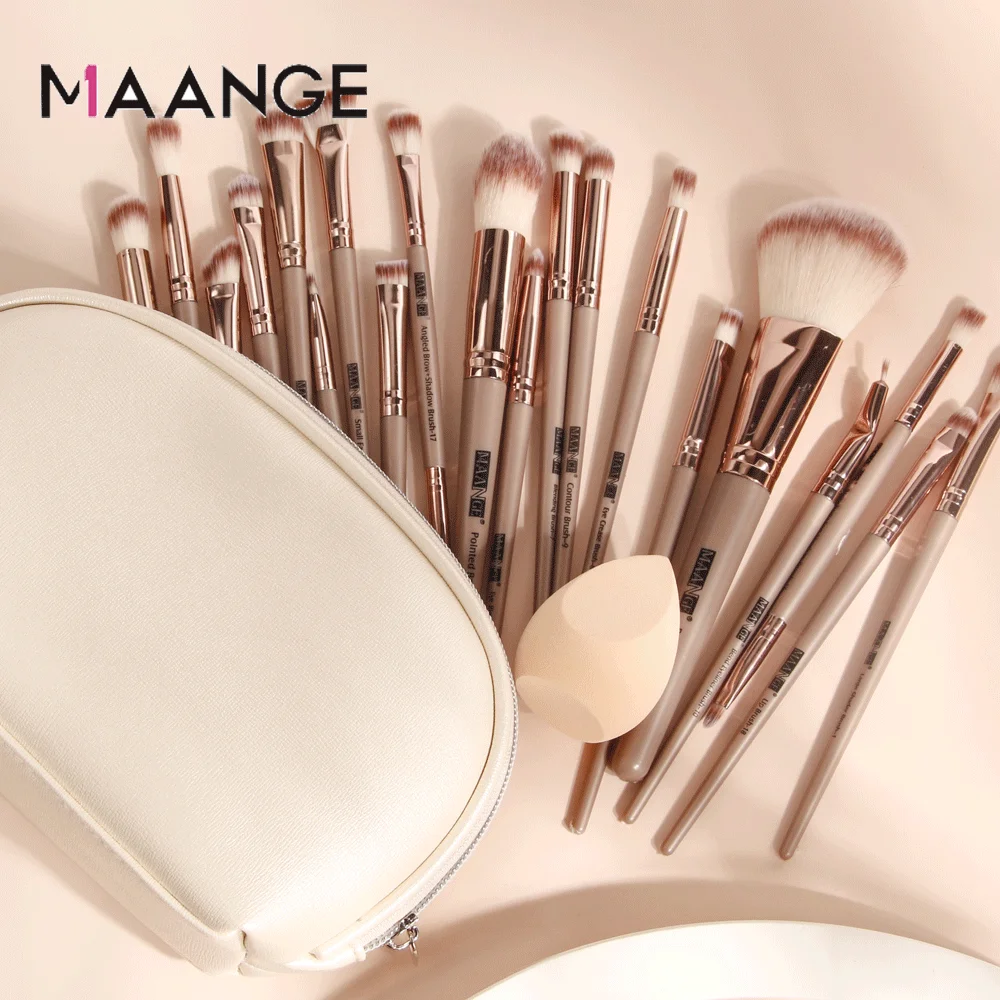 

MAANGE 18 шт набор кистей для макияжа + сумка для кистей + Губка Pro Beauty Make up Brush натуральный ворс основа пудра Blushes