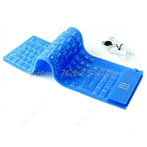 

109 Keys USB Silicone Rubber Waterproof Flexible Foldable Keyboard For PC Blue Drop Shipping