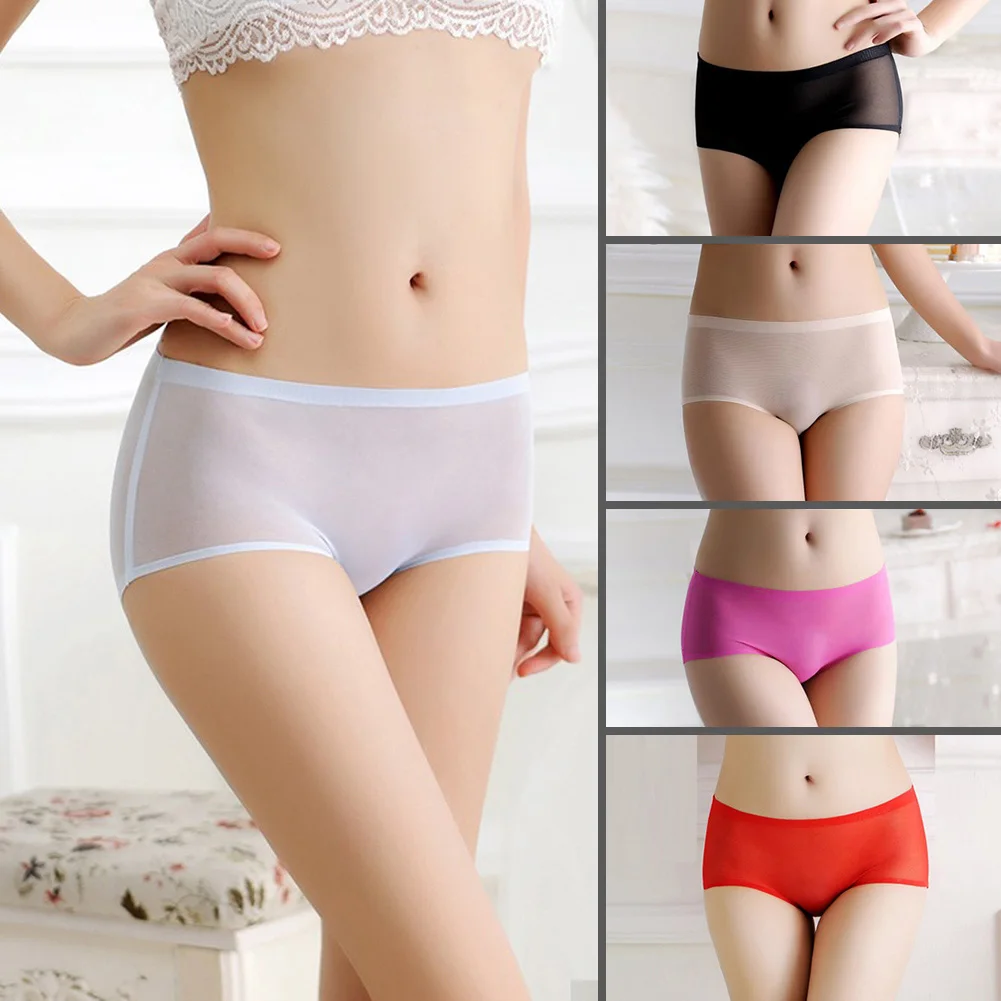

Soft Women Briefs Seamless Underwear Gauze Sexy Panties Briefs Fashion Transparent Female Knickers Mesh Intimates Mid-Rise White