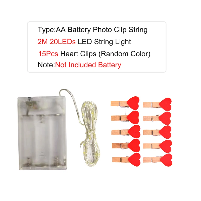 AA battery 2m Фото зажимы светодиодный строка светильник s 1 м 2 м 5 м 10 м USB ФЕЯ гирлянда светильник s Батарея приведенный в действие светильник на Рождество Свадебная вечеринка украшения - Emitting Color: AA battery 2m